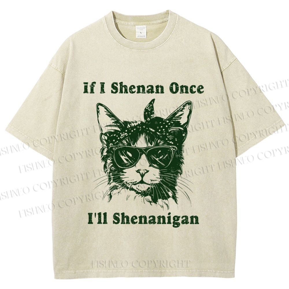 Unisex Vintage Shenanigan Cat Printed Washed Tee