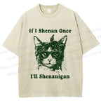 Unisex Vintage Shenanigan Cat Printed Washed Tee