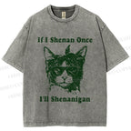 Unisex Vintage Shenanigan Cat Printed Washed Tee