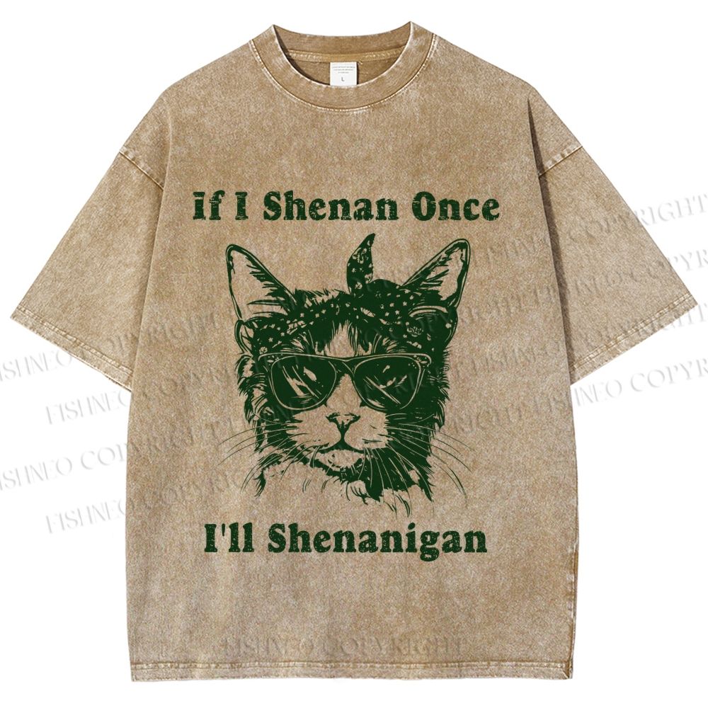 Unisex Vintage Shenanigan Cat Printed Washed Tee
