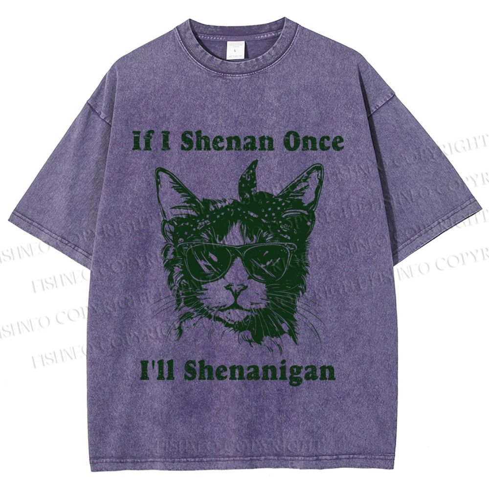 Unisex Vintage Shenanigan Cat Printed Washed Tee
