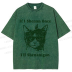 Unisex Vintage Shenanigan Cat Printed Washed Tee