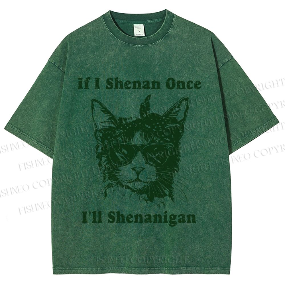 Unisex Vintage Shenanigan Cat Printed Washed Tee