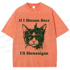 Unisex Vintage Shenanigan Cat Printed Washed Tee