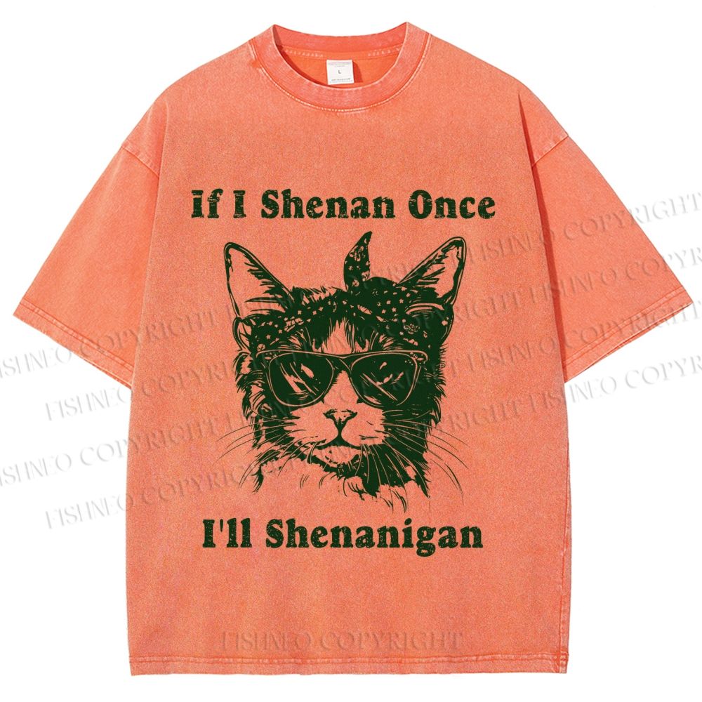 Unisex Vintage Shenanigan Cat Printed Washed Tee