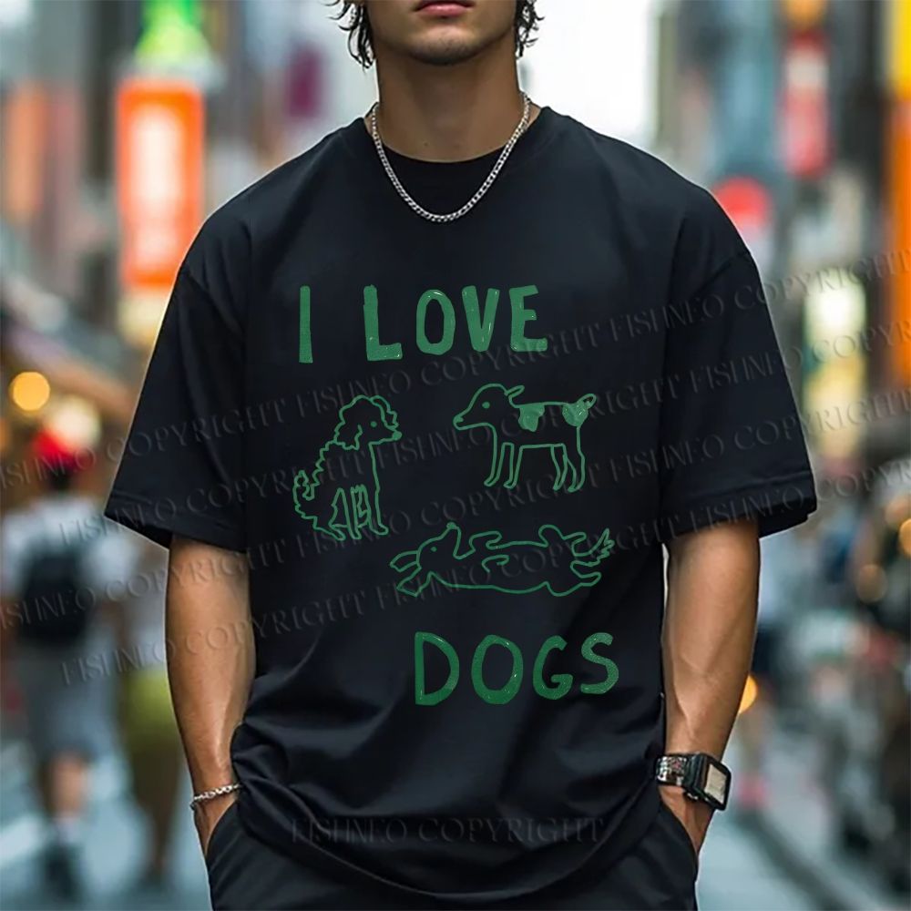 Unisex Classic Cotton I Love Dogs Printed T-shirt