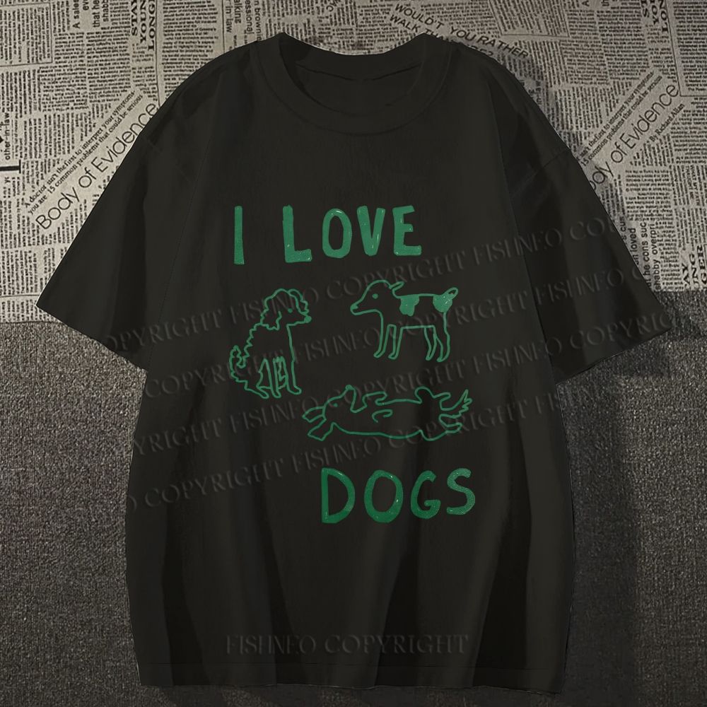 Unisex Classic Cotton I Love Dogs Printed T-shirt