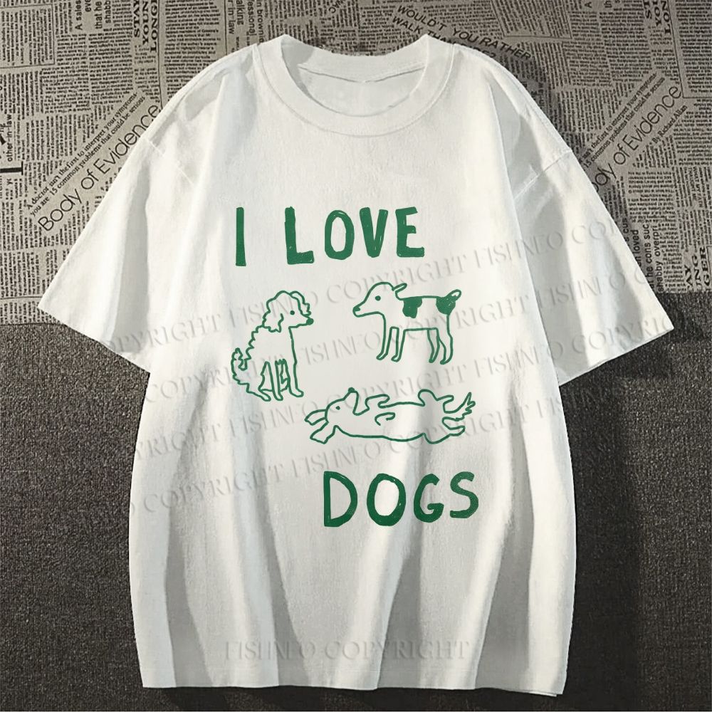 Unisex Classic Cotton I Love Dogs Printed T-shirt