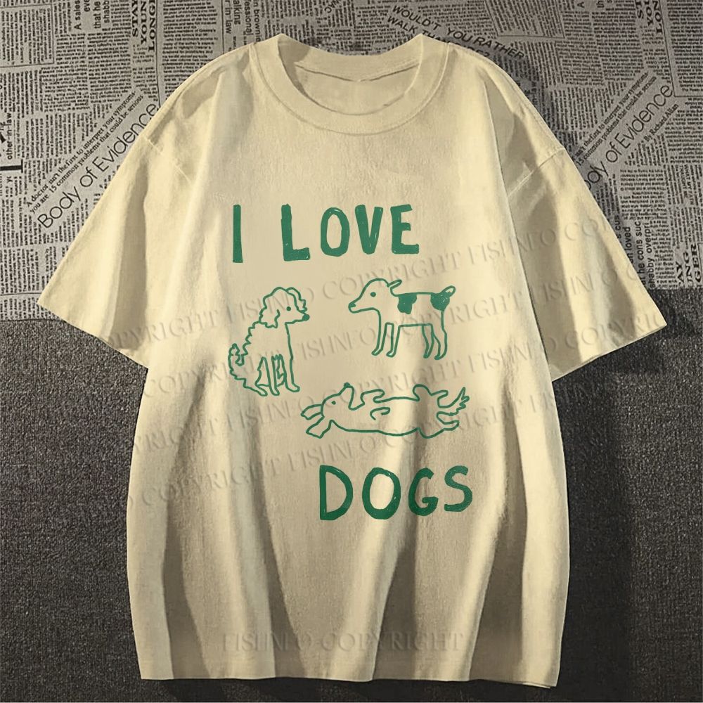 Unisex Classic Cotton I Love Dogs Printed T-shirt