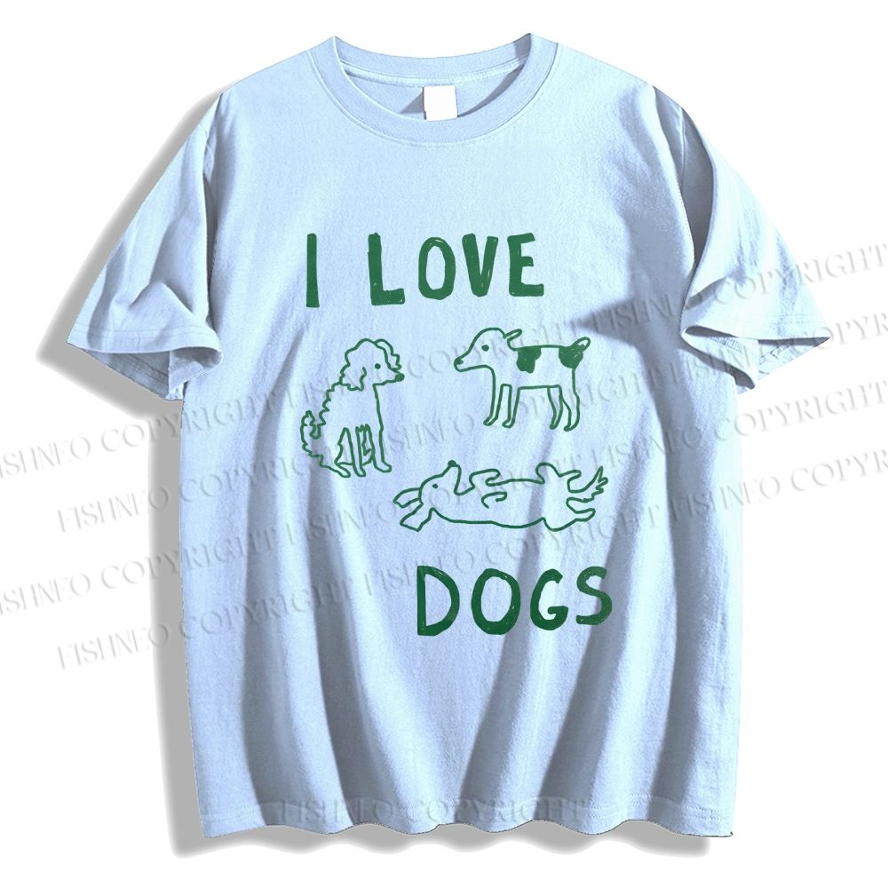 Unisex Classic Cotton I Love Dogs Printed T-shirt