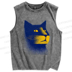 Unisex Stippling Cat Printed Washed Tank Top
