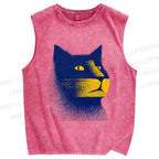 Unisex Stippling Cat Printed Washed Tank Top