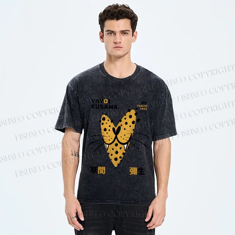 Unisex Yayoi Kusama Smiling Panther in Love Printed Washed Tee