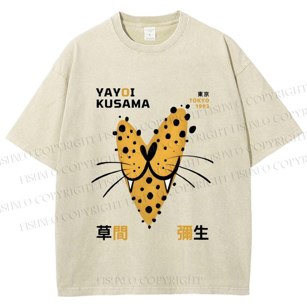 Unisex Yayoi Kusama Smiling Panther in Love Printed Washed Tee