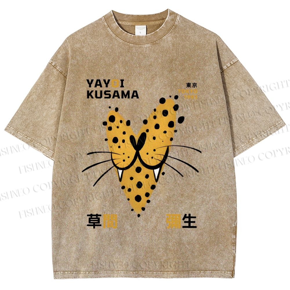 Unisex Yayoi Kusama Smiling Panther in Love Printed Washed Tee