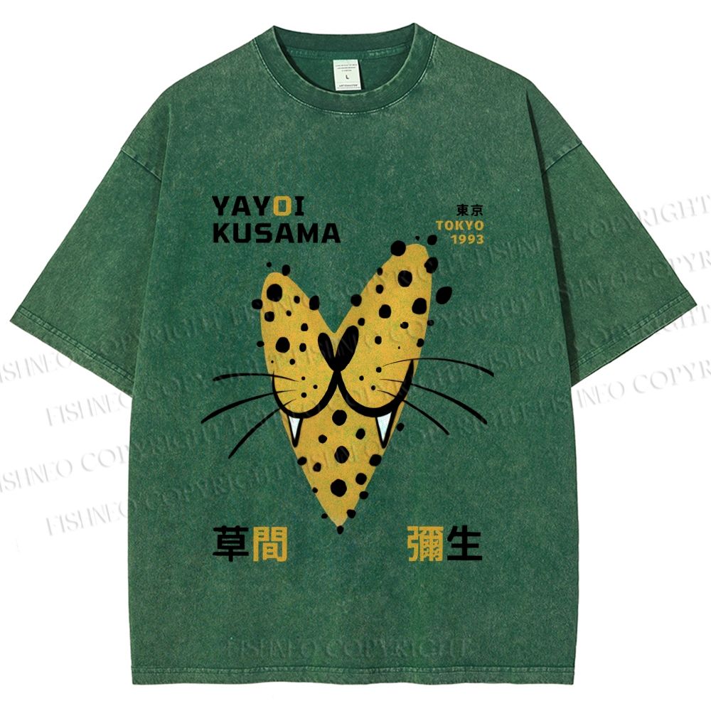 Unisex Yayoi Kusama Smiling Panther in Love Printed Washed Tee