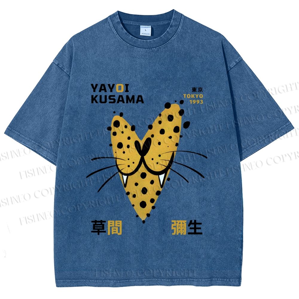 Unisex Yayoi Kusama Smiling Panther in Love Printed Washed Tee