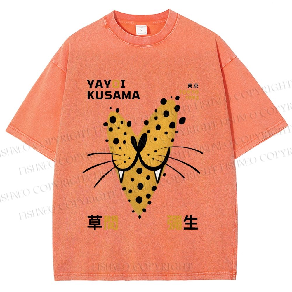 Unisex Yayoi Kusama Smiling Panther in Love Printed Washed Tee