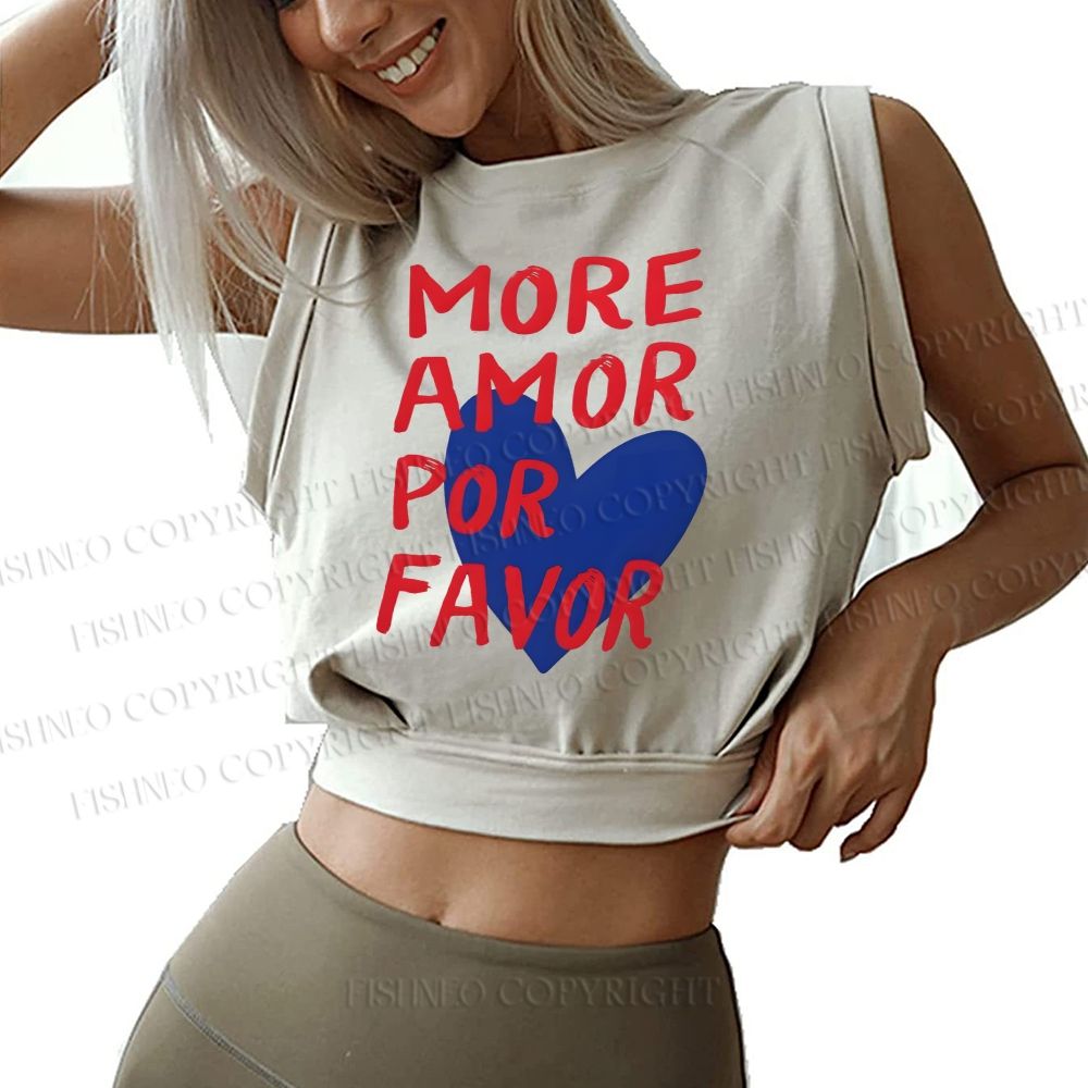 More Amor Por Favor Printed Sleeveless Crop Tops