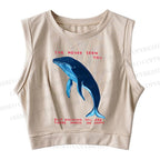 I've Never Seen You Whale Printed Sleeveless Crop Tops