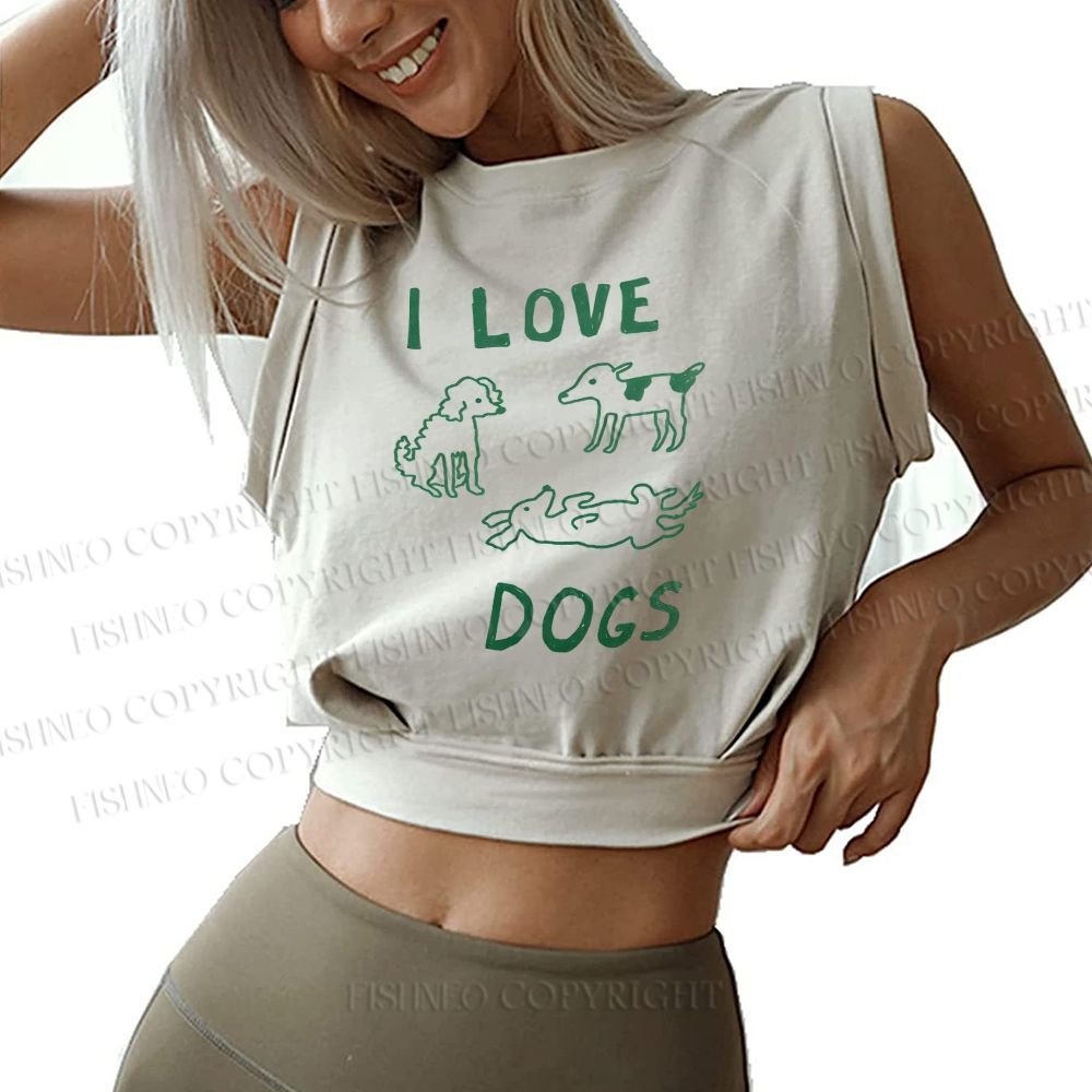 I Love Dogs Printed Sleeveless Crop Tops