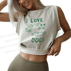 I Love Dogs Printed Sleeveless Crop Tops
