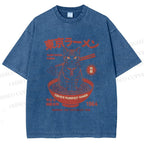 Unisex Tokyo Ramen Cat Printed Washed Tee