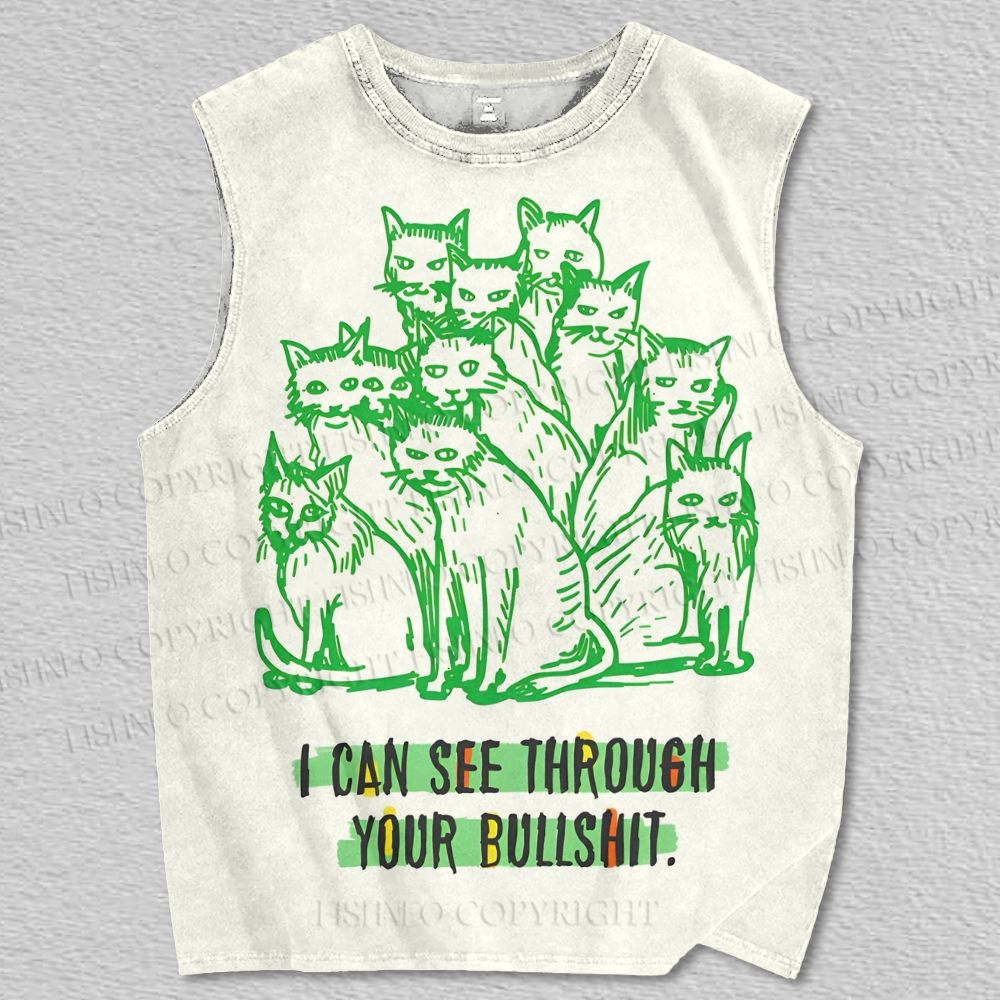 Unisex I Can See Through Your Bullshit Cat Printed Tank Top