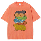 Unisex Colorful Capybaras Washed T-Shirt