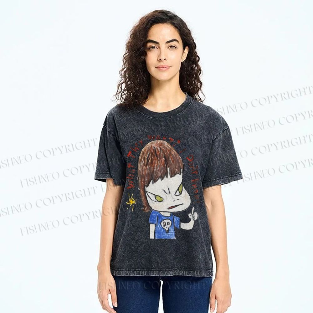 Unisex Yoshitomo Nara What They Want I Don't know Printed Washed Tee