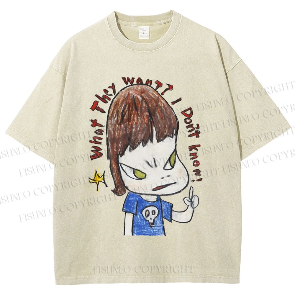 Unisex Yoshitomo Nara What They Want I Don't know Printed Washed Tee