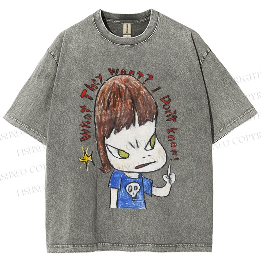 Unisex Yoshitomo Nara What They Want I Don't know Printed Washed Tee