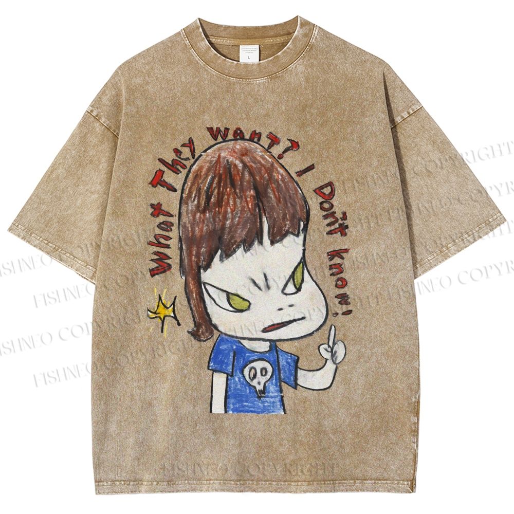 Unisex Yoshitomo Nara What They Want I Don't know Printed Washed Tee