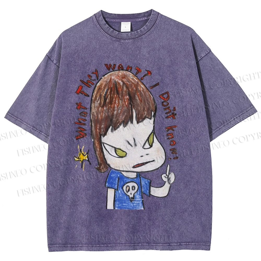 Unisex Yoshitomo Nara What They Want I Don't know Printed Washed Tee