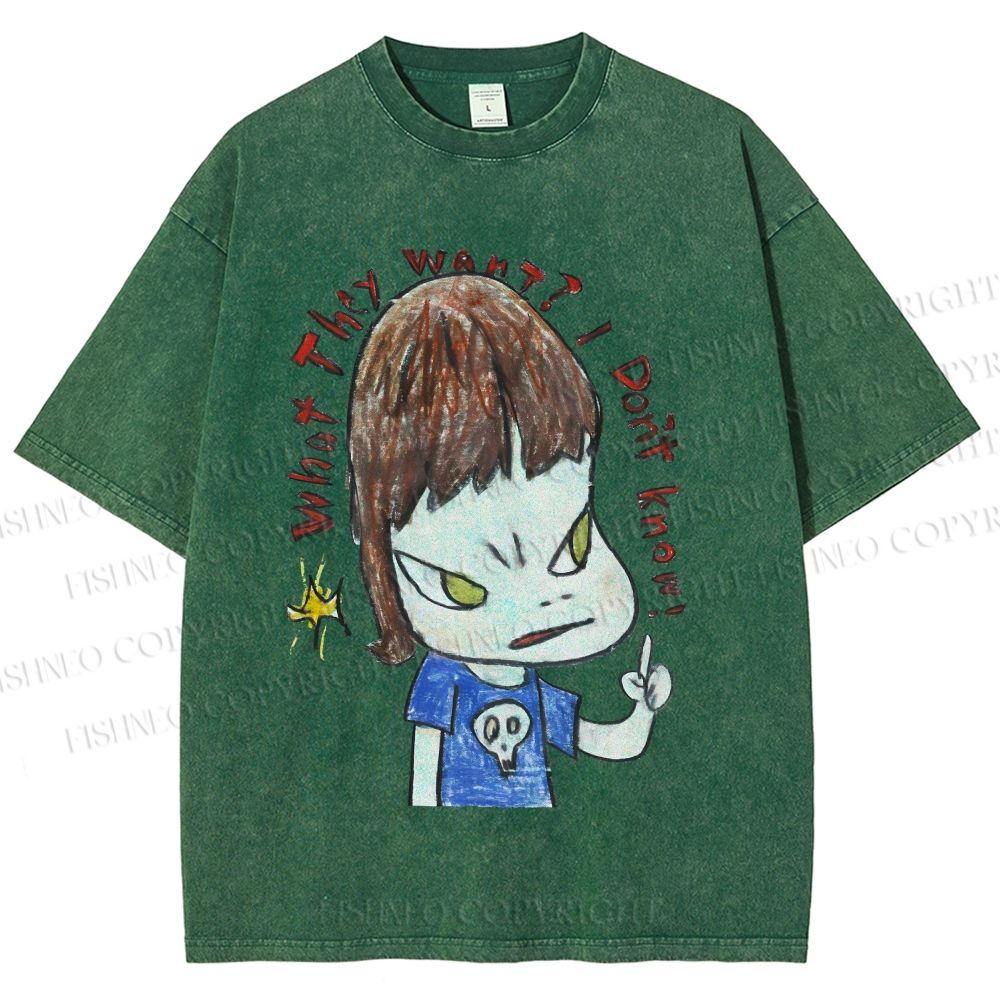 Unisex Yoshitomo Nara What They Want I Don't know Printed Washed Tee