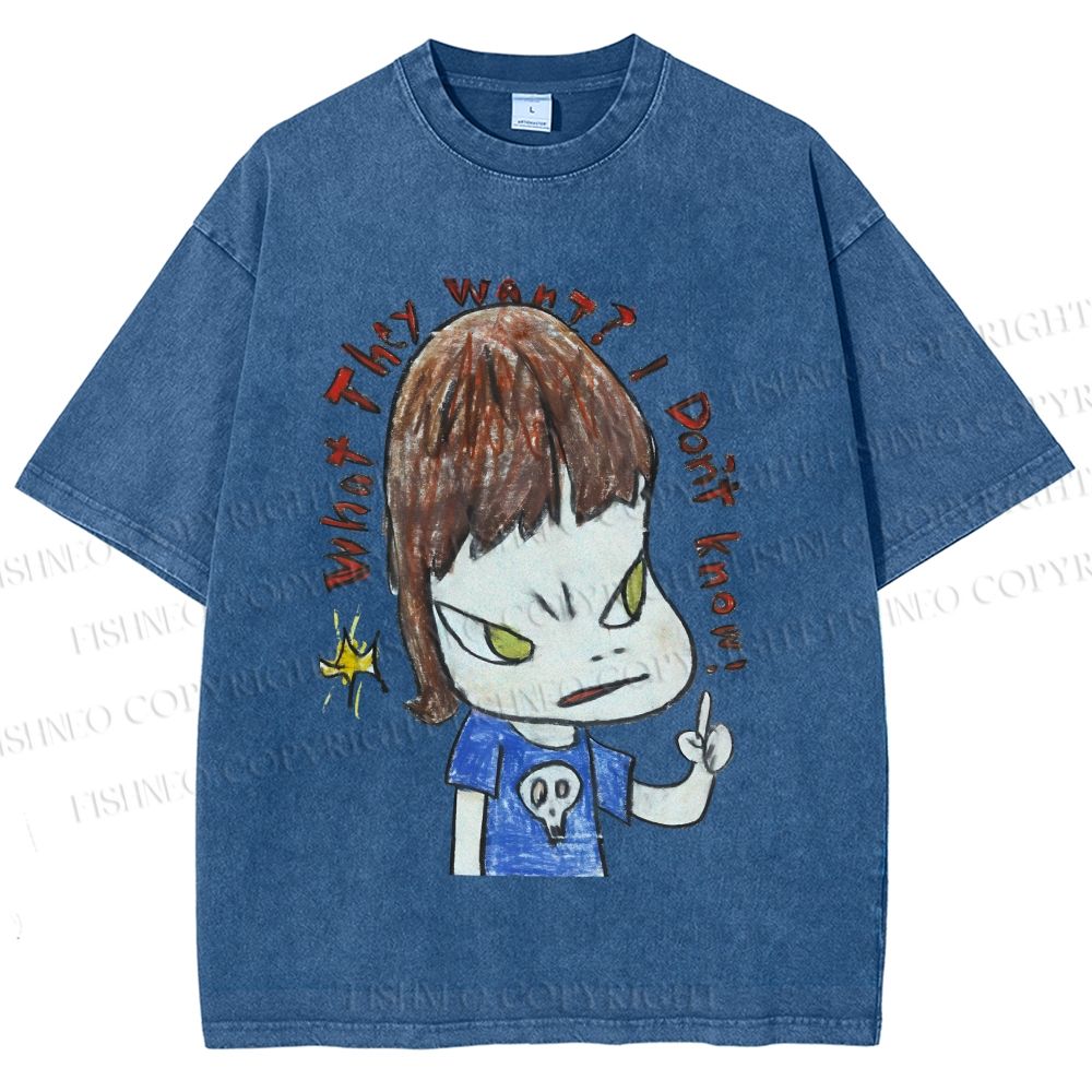 Unisex Yoshitomo Nara What They Want I Don't know Printed Washed Tee