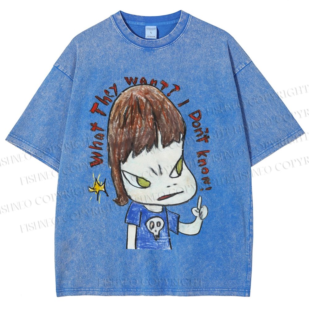 Unisex Yoshitomo Nara What They Want I Don't know Printed Washed Tee