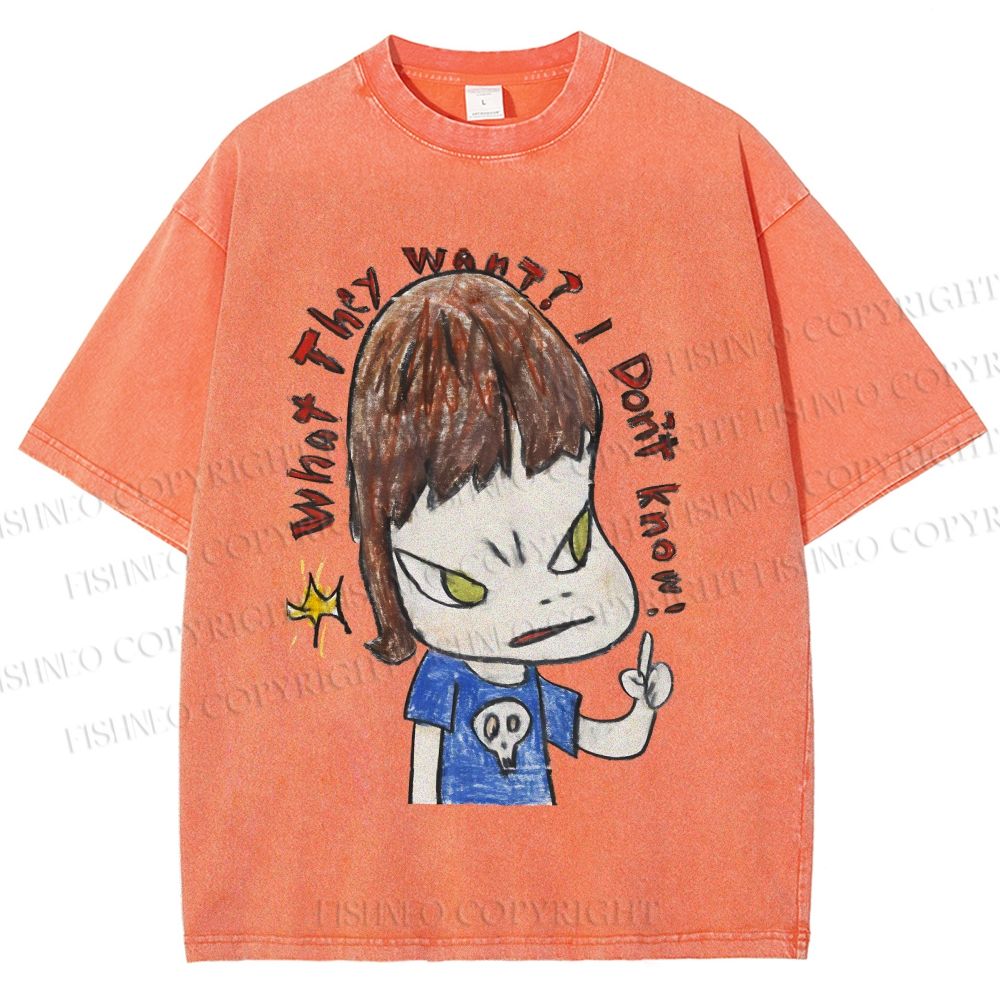 Unisex Yoshitomo Nara What They Want I Don't know Printed Washed Tee