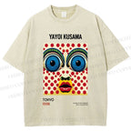 Unisex Yayoi Kusama Abstract Polka Dot Face Printed Washed Tee