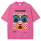 Unisex Yayoi Kusama Abstract Polka Dot Face Printed Washed Tee