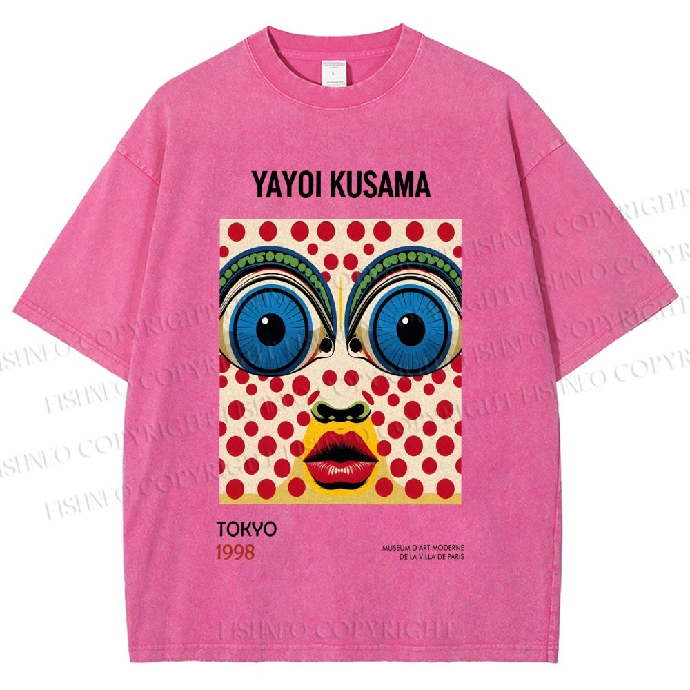 Unisex Yayoi Kusama Abstract Polka Dot Face Printed Washed Tee