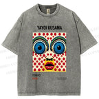 Unisex Yayoi Kusama Abstract Polka Dot Face Printed Washed Tee