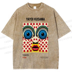 Unisex Yayoi Kusama Abstract Polka Dot Face Printed Washed Tee