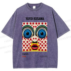 Unisex Yayoi Kusama Abstract Polka Dot Face Printed Washed Tee