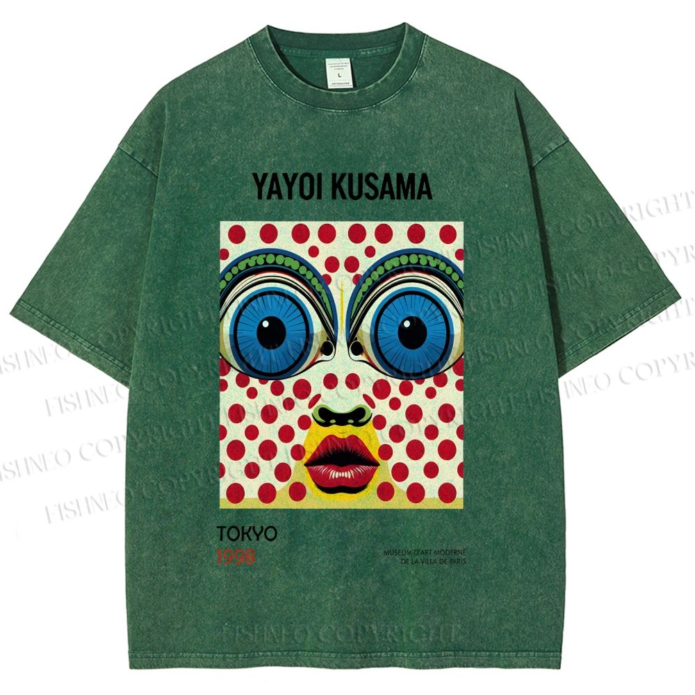 Unisex Yayoi Kusama Abstract Polka Dot Face Printed Washed Tee