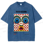 Unisex Yayoi Kusama Abstract Polka Dot Face Printed Washed Tee