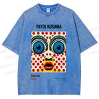 Unisex Yayoi Kusama Abstract Polka Dot Face Printed Washed Tee