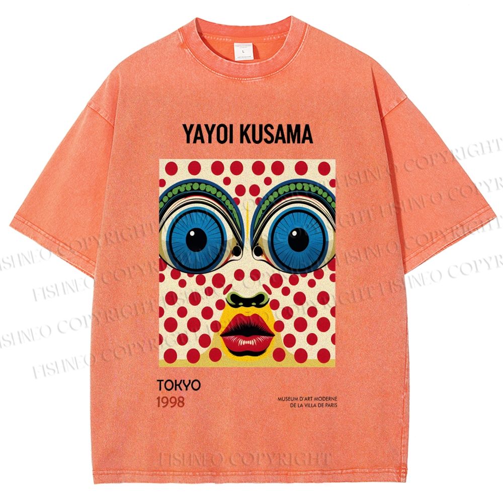 Unisex Yayoi Kusama Abstract Polka Dot Face Printed Washed Tee