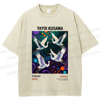 Unisex Yayoi Kusama Crane Printed Washed Tee