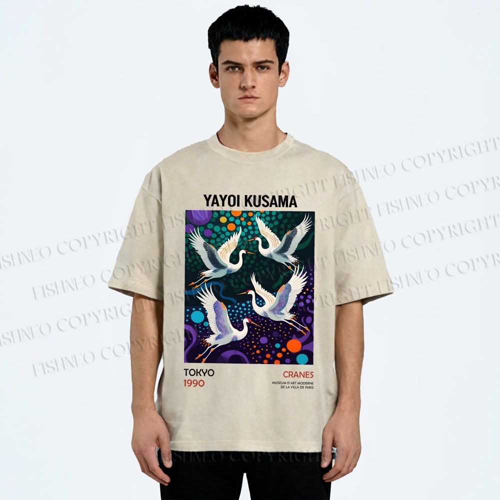 Unisex Yayoi Kusama Crane Printed Washed Tee